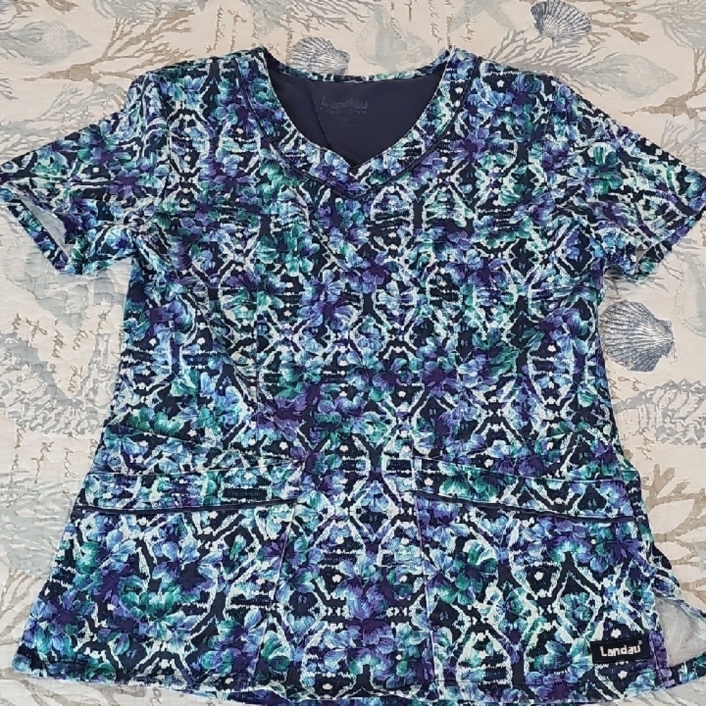 Landau Women's Vibrant Blue and Green Short Sleeve Top